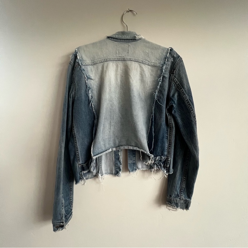 REVICE Two-Tone Distressed Jean Ziggy Jacket in Light and Dark Blue - Picture 2 of 5